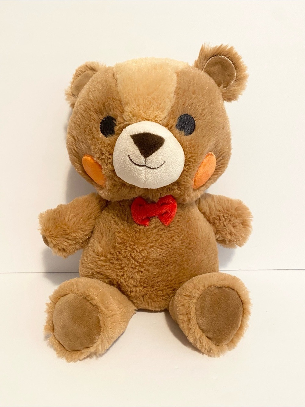 FAO Schwarz Teddy Bear Plush Stuffed Animal Rosey Cheeks Red Bow Lovey Toy